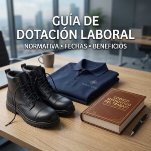 Guía de dotación laboral en Colombia con uniforme empresarial, botas de seguridad y Código Sustantivo del Trabajo