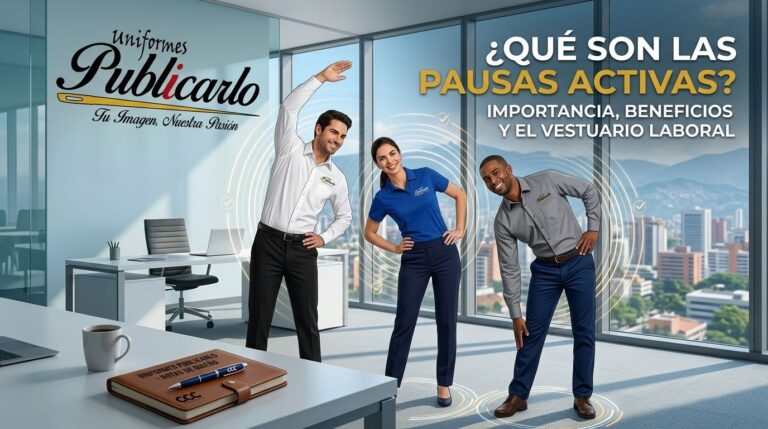 Pausas activas en la oficina con empleados vistiendo uniformes empresariales comodos de Uniformes Publicarlo
